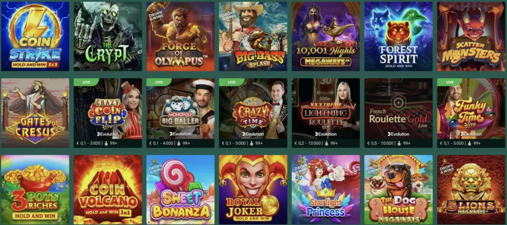 Catalogue de jeux du casino – slots, tables et casino en direct sur une seule page